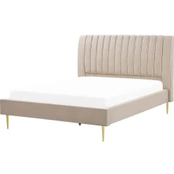 Beliani MARVILLE - Tweepersoonsbed - Beige - 160 x 200 cm - Fluweel Online