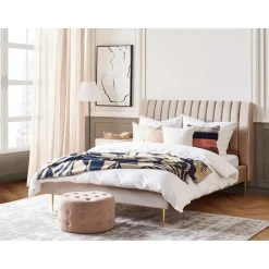 Beliani MARVILLE - Tweepersoonsbed - Beige - 160 x 200 cm - Fluweel Online