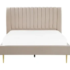 Beliani MARVILLE - Tweepersoonsbed - Beige - 160 x 200 cm - Fluweel Online