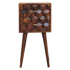 Artisan Furniture Massief Houten Eiken-achtige Kastanje Kubus Nachtkastje Sale