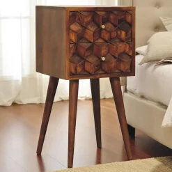 Artisan Furniture Massief Houten Eiken-achtige Kastanje Kubus Nachtkastje Sale