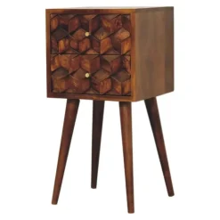 Artisan Furniture Massief Houten Eiken-achtige Kastanje Kubus Nachtkastje Sale