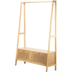 Nordlys Massief houten kledingrek met rieten zitting New