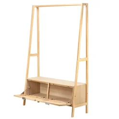 Nordlys Massief houten kledingrek met rieten zitting New