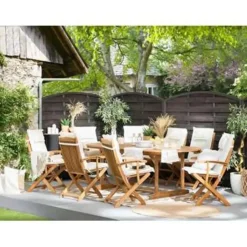 Beliani MAUI - Tuinset voor 8 - Lichte houtkleur/Cremewit - Acaciahout Best