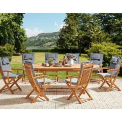 Beliani MAUI II - Tuinset voor 8 - Lichthout/Grafietgrijs - Acaciahout New