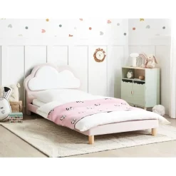 Beliani MAZOU - Eenpersoonsbed - Roze - 90 x 200 cm - Fluweel Discount