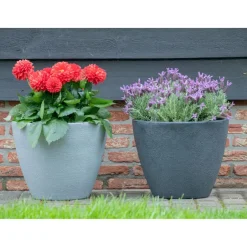 Mega Collections Plantenpot/bloempot - kunststof - grijs - D50 cm