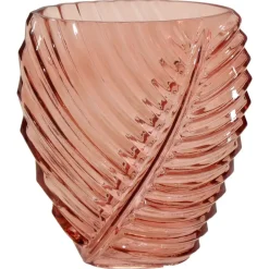Mega Collections vaas Leafy - roze - blader relief - 14 x 25 cm New