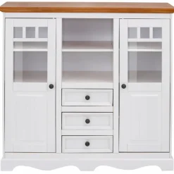 Loft24 Melissa - Kast met 2 glazen deuren en 3 laden in wit grenen