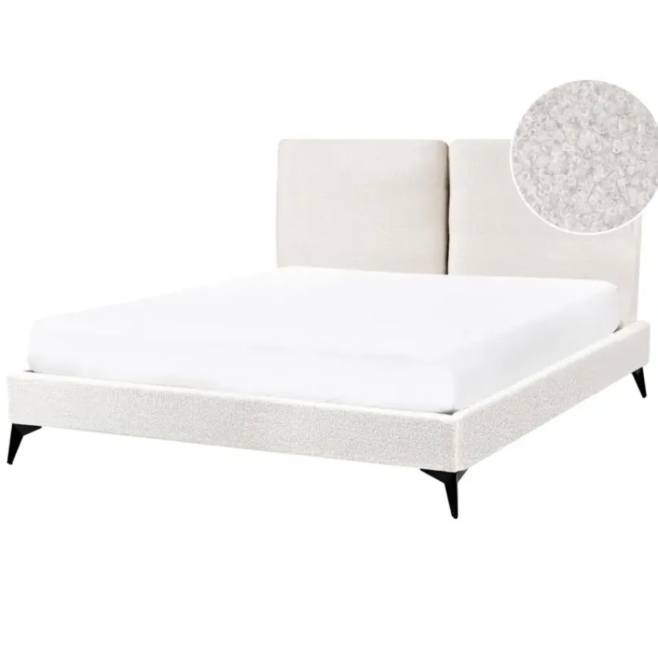 Beliani MELLE - Tweepersoonsbed - Gebroken wit - 140 x 200 cm - Bouclé Outlet