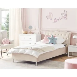 Beliani METZ - Bed met opbergruimte - Beige - 90 x 200 cm - Fluweel Best