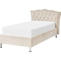 Beliani METZ - Bed met opbergruimte - Beige - 90 x 200 cm - Fluweel Best