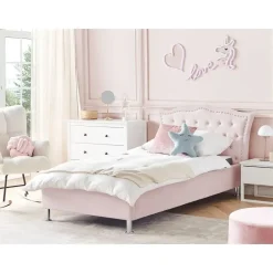 Beliani METZ - Eenpersoonsbed - Roze - 90 x 200 cm - Fluweel Hot
