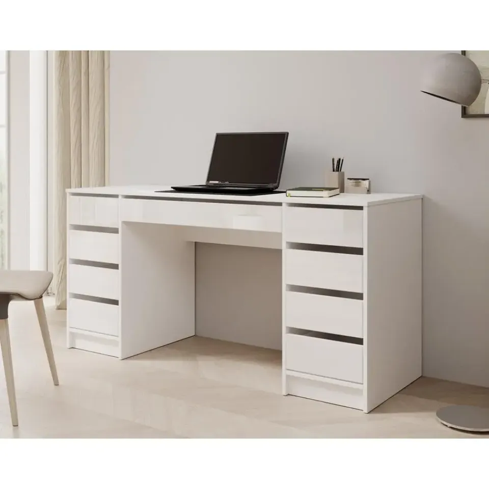 Meubella - Bureau Avio 2 - Wit hoogglans - 154 cm Sale