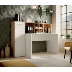 Meubella - Bureau Elze - Eiken - Wit - 158 cm Clearance