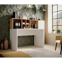 Meubella - Bureau Elze - Eiken - Wit - 158 cm Clearance