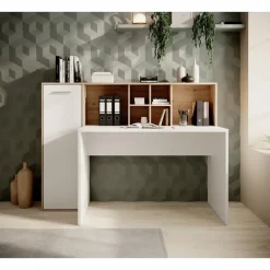 Meubella - Bureau Elze - Eiken - Wit - 158 cm Clearance