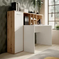 Meubella - Bureau Elze - Eiken - Wit - 158 cm Clearance