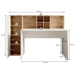Meubella - Bureau Elze - Eiken - Wit - 158 cm Clearance