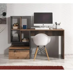 Meubella - Bureau Pierre 2 - Donker eiken - Antraciet - 145 cm Outlet