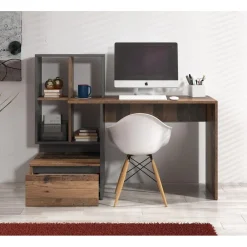 Meubella - Bureau Pierre 2 - Donker eiken - Antraciet - 145 cm Outlet