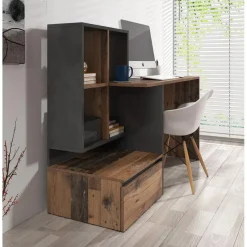 Meubella - Bureau Pierre 2 - Donker eiken - Antraciet - 145 cm Outlet