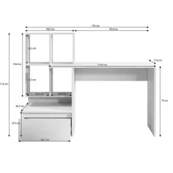 Meubella - Bureau Pierre 2 - Donker eiken - Antraciet - 145 cm Outlet