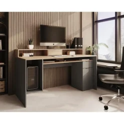 Meubella - Bureau Ryan - Grijs - Eiken - 160 cm Discount