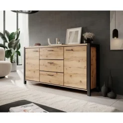 Meubella - Dressoir Acapulco - Eiken - Zwart - 180 cm Clearance