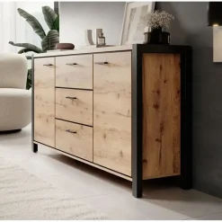Meubella - Dressoir Acapulco - Eiken - Zwart - 180 cm Clearance