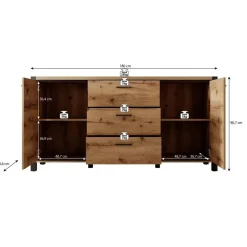 Meubella - Dressoir Acapulco - Eiken - Zwart - 180 cm Clearance