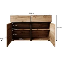 Meubella - Dressoir Cainan - Eiken - 119 cm Discount