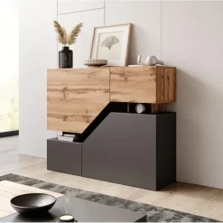Meubella - Dressoir Canberra - Eiken - Antraciet - 120 cm Outlet