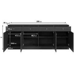 Meubella - Dressoir Dream - Zwart - 200 cm Best