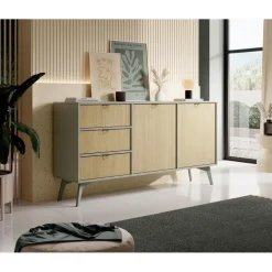 Meubella - Dressoir Essence - Groen - Licht eiken - 158 cm Online