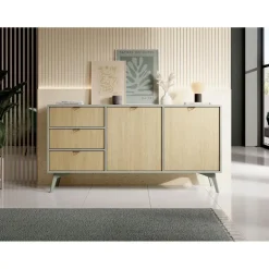 Meubella - Dressoir Essence - Groen - Licht eiken - 158 cm Online
