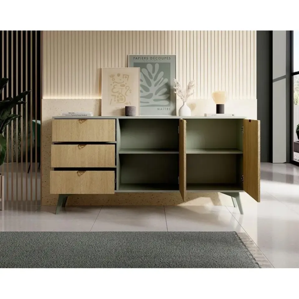 Meubella - Dressoir Essence - Groen - Licht eiken - 158 cm Online