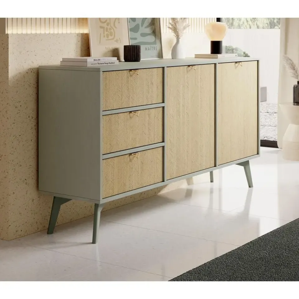 Meubella - Dressoir Essence - Groen - Licht eiken - 158 cm Online