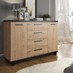 Meubella - Dressoir Incala - Eiken - Zwart - 135 cm Sale