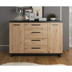 Meubella - Dressoir Incala - Eiken - Zwart - 135 cm Sale