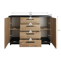 Meubella - Dressoir Incala - Eiken - Zwart - 135 cm Sale