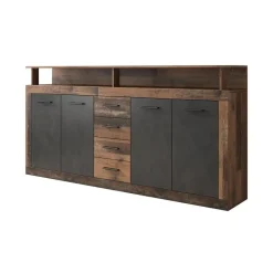 Meubella - Dressoir Lavina - Old wood - Antraciet - 190 cm Clearance