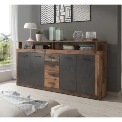 Meubella - Dressoir Lavina - Old wood - Antraciet - 190 cm Clearance