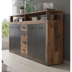 Meubella - Dressoir Lavina - Old wood - Antraciet - 190 cm Clearance