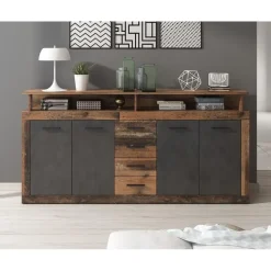 Meubella - Dressoir Lavina - Old wood - Antraciet - 190 cm Clearance