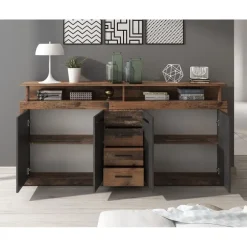 Meubella - Dressoir Lavina - Old wood - Antraciet - 190 cm Clearance