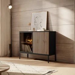 Meubella - Dressoir Legend - Mat zwart - Eiken - 104 cm Outlet