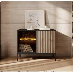 Meubella - Dressoir Legend - Mat zwart - Eiken - 104 cm Outlet