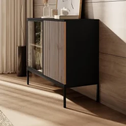 Meubella - Dressoir Legend - Mat zwart - Eiken - 104 cm Outlet